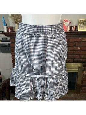 Madewell Navy and White Gingham Ruffle-Hem Mini Skirt